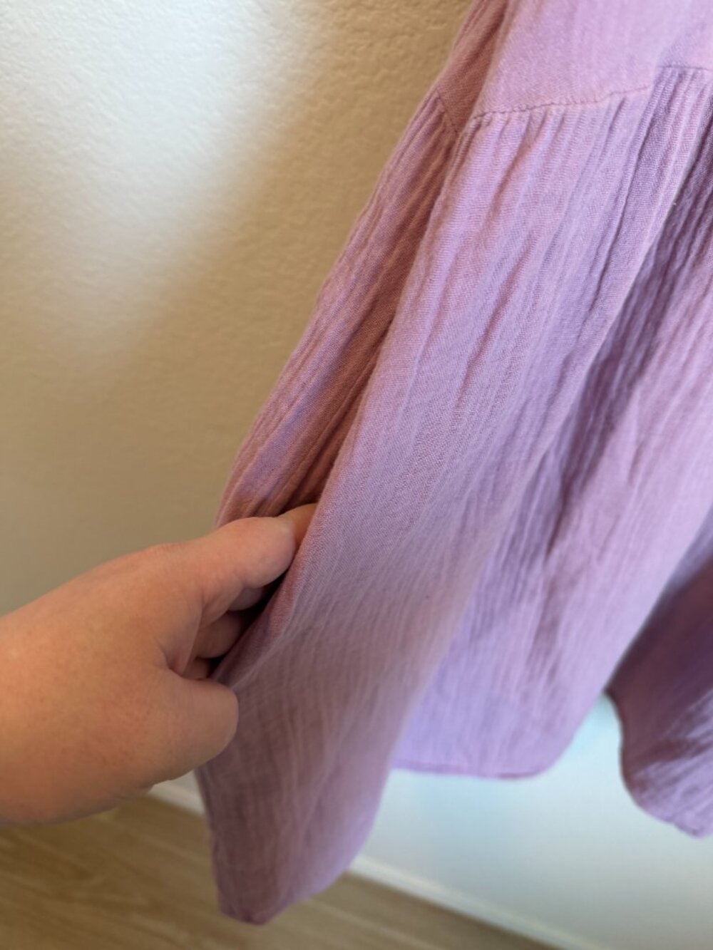 Old Navy Rose Dawn Pink Cotton Gauze Demi Swing Dress XXL V-Neck Ruffle Pockets - Picture 5 of 8